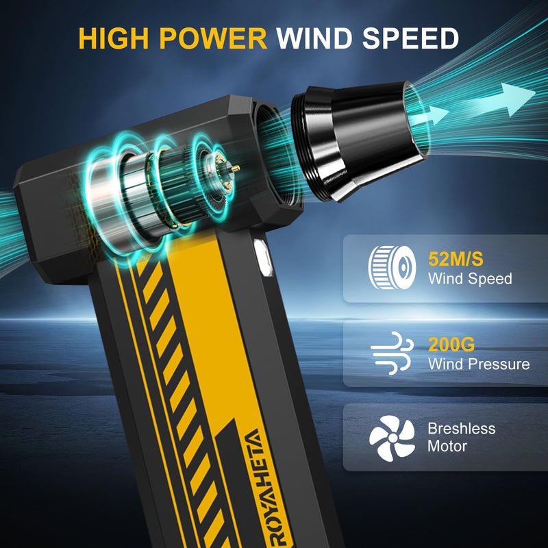 Royaheta Electric Compressed Air Duster Cordless: 130000RPM Air Blower with LED, 4-Gear Adjustable Mini Blower, Aluminum Alloy Body with 1/4 Nut, Electric Duster for Keyboard Car, Ideal for Home Office Gamers - Image 3